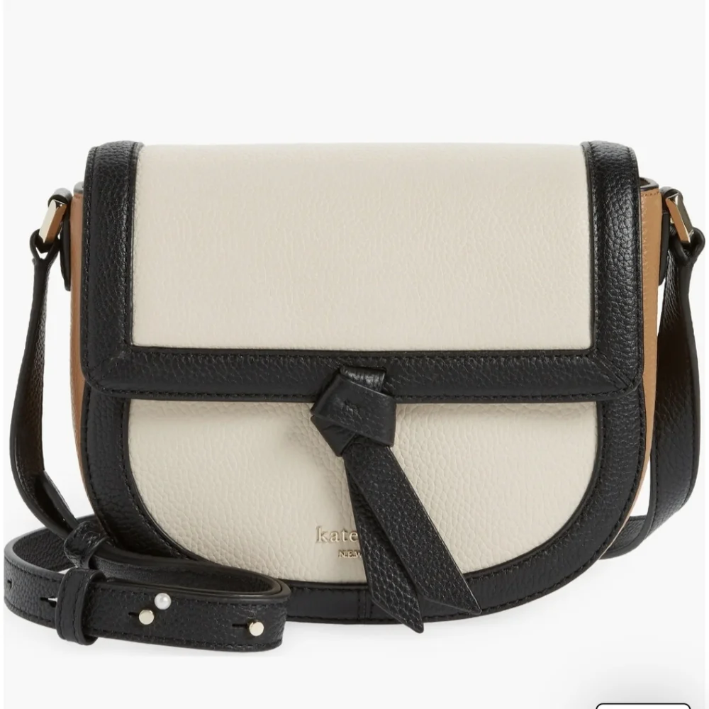 Kate Spade Knott Colorblock Pebbled Medium Leather Saddle Bag--Milk Glass Multi - Picture 1 of 13